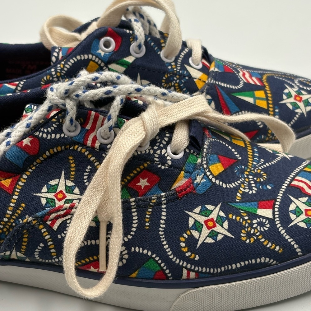 Vintage Liz Claiborne Nautical Canvas Sneakers Navy Blue Womens Size 7M - Picture 3 of 12